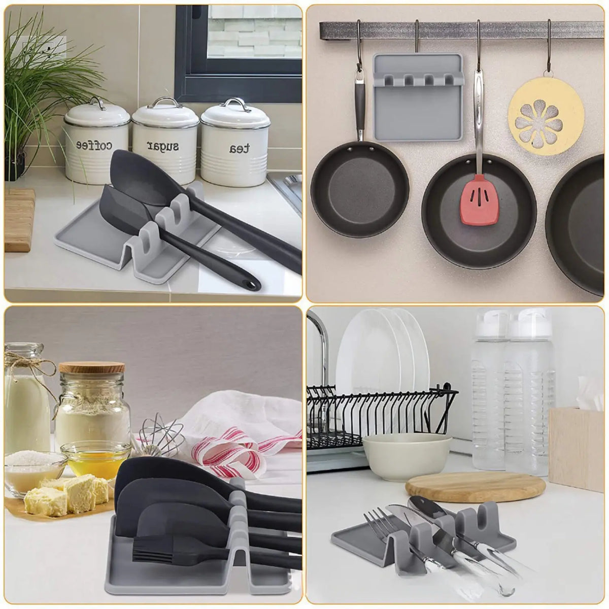 Silicone Kitchen Utensil Holder with Draining Tray, Heat Resistant, BPA-Free, Ideal for Spatulas, Tongs, Long BBQ Tools, Kitchenware
