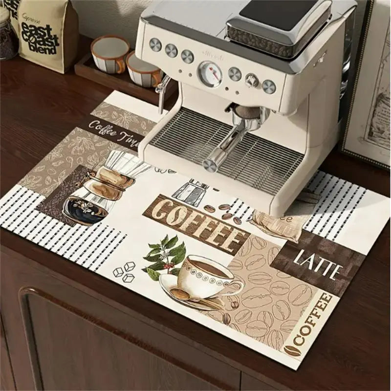 Coffee Theme Pattern Kitchen Countertop Mat, 1 Count Non-slip Coffee Machine Mat, Coffee Table Mat, Kitchen Accessories, Household Kitchen Decor Supplies