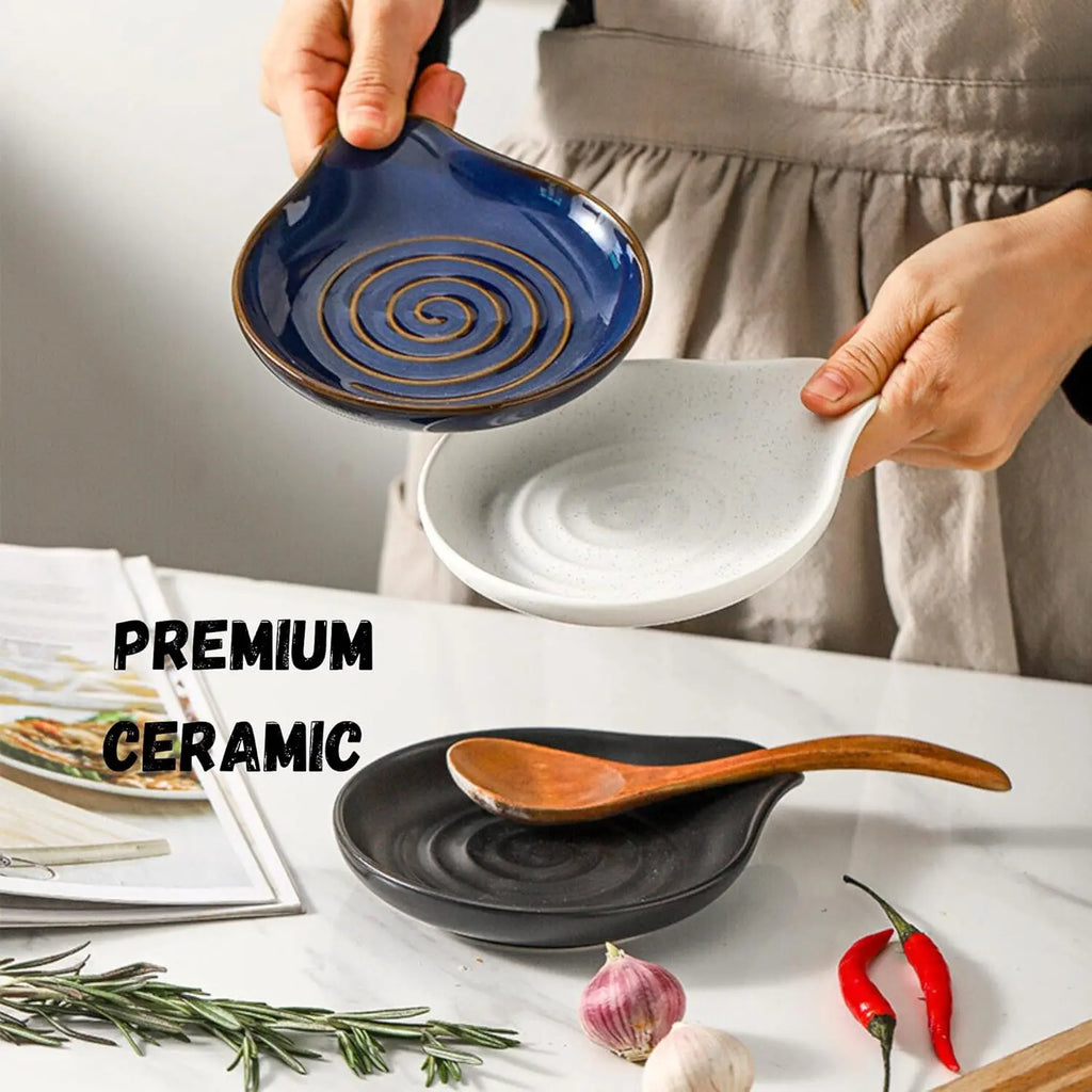 Matte Black Ceramic Stove Spoon Rest - 6.2in Large Tableware Rest, Kitchen Countertop Utensil Stand for Spatulas, Spoons, Ladles, Modern Kitchen Decor, Housewarming Gift