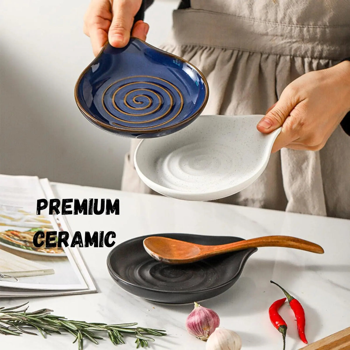 Matte Black Ceramic Stove Spoon Rest - 6.2in Large Tableware Rest, Kitchen Countertop Utensil Stand for Spatulas, Spoons, Ladles, Modern Kitchen Decor, Housewarming Gift