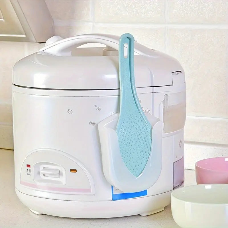 1pc, Kitchen Rice Spoon Storage Rack, Suction Cup Type Rice Cooker Rice Shovel Holder Hanging Rack, Creative Household Soup Spoon Rack