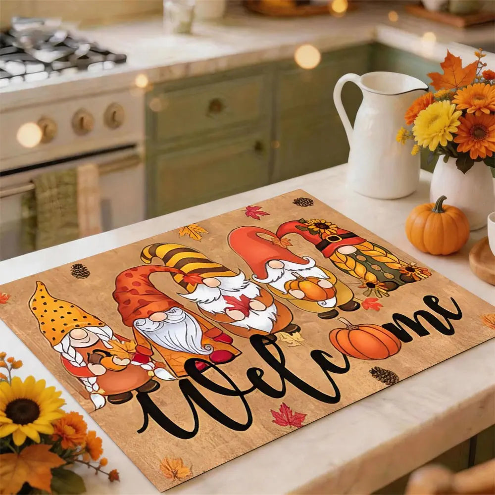 Soft Electric Stove Cover Cook Top Panel Protector Pad, Thanksgiving Theme Maple Leaf Goblin Pumpkin Design, Scratch Resistant, Easy Clean, Multi-Purpose Kitchen Mat, Home Fall Autumn Thanksgiving Decor, Universal Fit