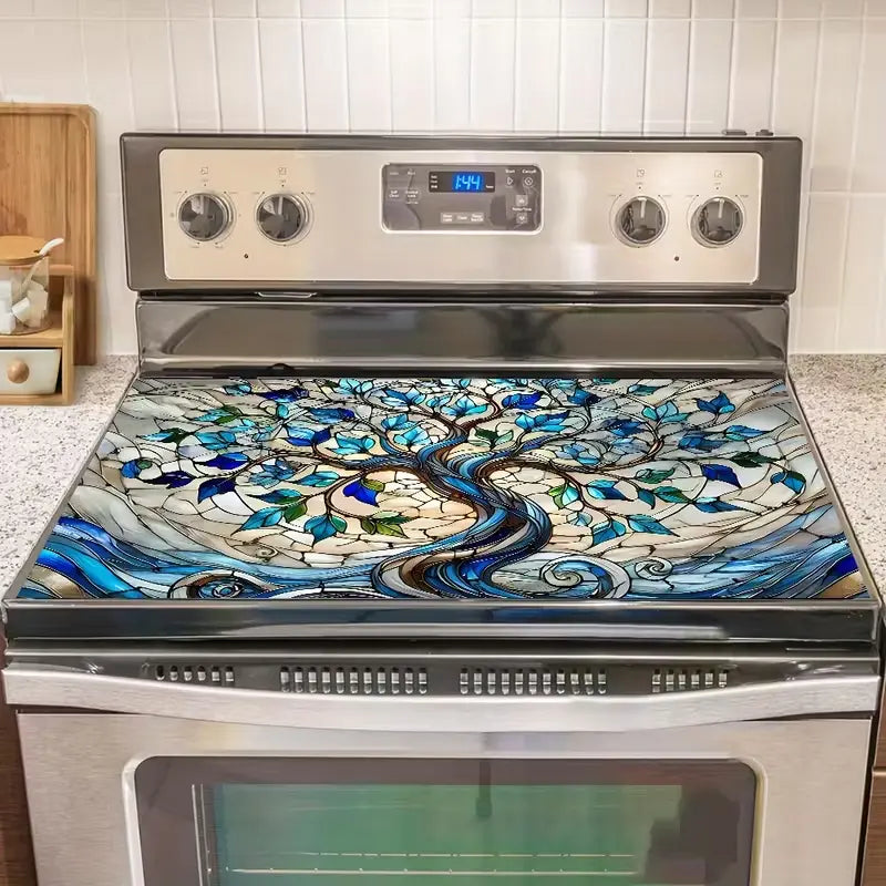 Rectangle Rooster & Rural Scenery Pattern Heat-Resistant Stove Protector Mat - Animals Themed Indoor Home Care Dust Cover, Glass Top Fit, Induction Cooktop Compatible, Easy-Clean Premium Pad, Safety-Ensuring Christmas Gift for Kitchen Appliances