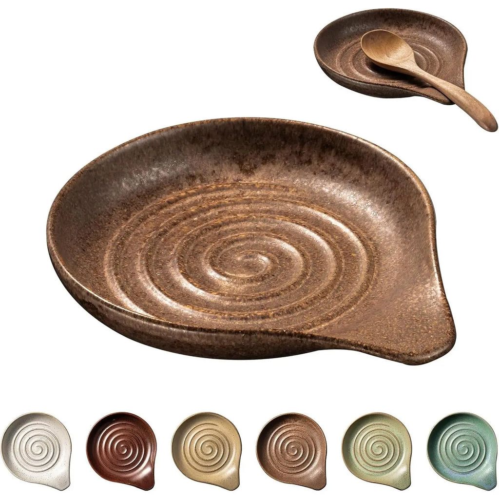 Spoon Rest, Large Stoneware Drip Tray for Multiple Utensils, Stove Top Holder with Reactive , Modern  Kitchen Decor