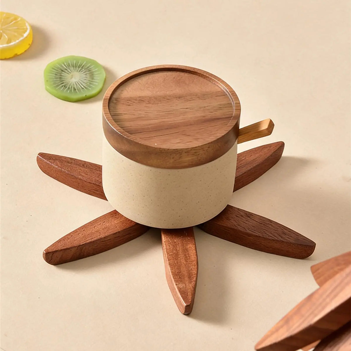 Natural Bamboo Wooden Foldable Trivet Set - 4 Tree Shape Trivets + 1 Stand, Heat Resistant Tableware Coasters for Hot Dishes & Pots, Holiday Gift Kitchenware, Set Includes Unfolded Size Details