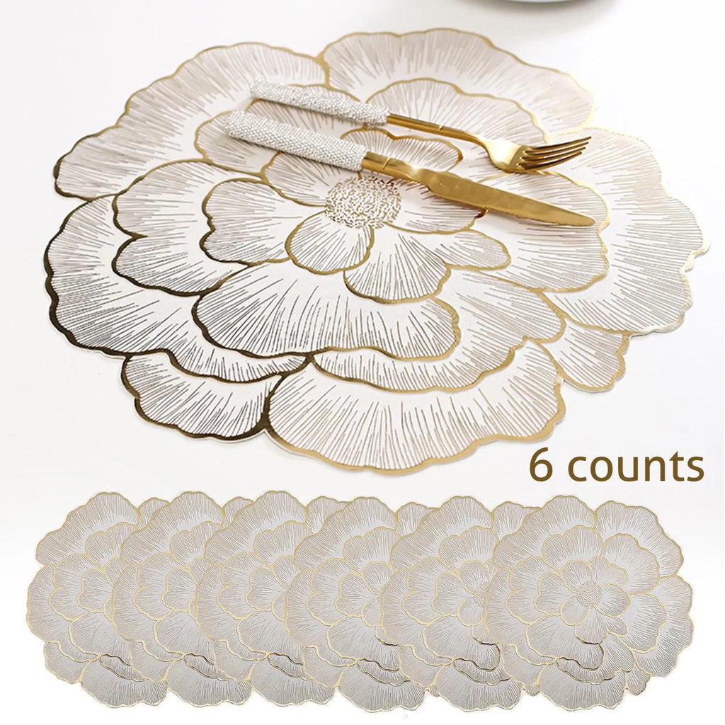 Floral Pattern Placemats, 6 Counts/set Heat-Resistant Non-Slip Dinner Table Mats, Kitchen Decorative Placemat, Kitchen Gadgets, Waterproof Placemat for Home Kitchen, Dining Room or Wedding Party, Valentine's Day Gift, Household Placemat