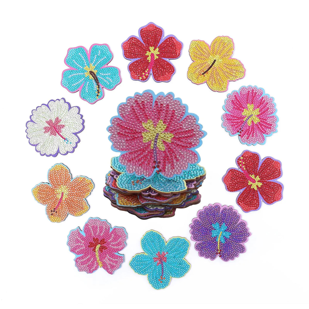 Flower-Shaped Colorful Diamond Painting Coasters Kit, 10pcs/set DIY Decorative Cup Mats for Home, Office and Desk Decor, Diamond Painting Kits #GLOBAL PICKS