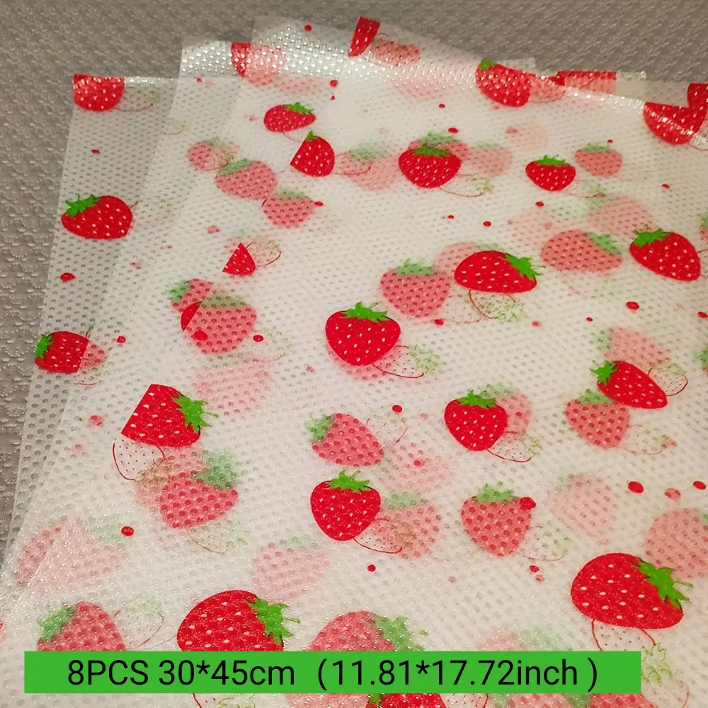 4pcs/8pcs Fridge Liners, Moisture-Proof & Non-Slip, Washable & Reusable, Versatile Use, Eva Material, Strawberry Pattern, Kitchen Decor, Drawer Pads, Cabinet Mats, Coasters