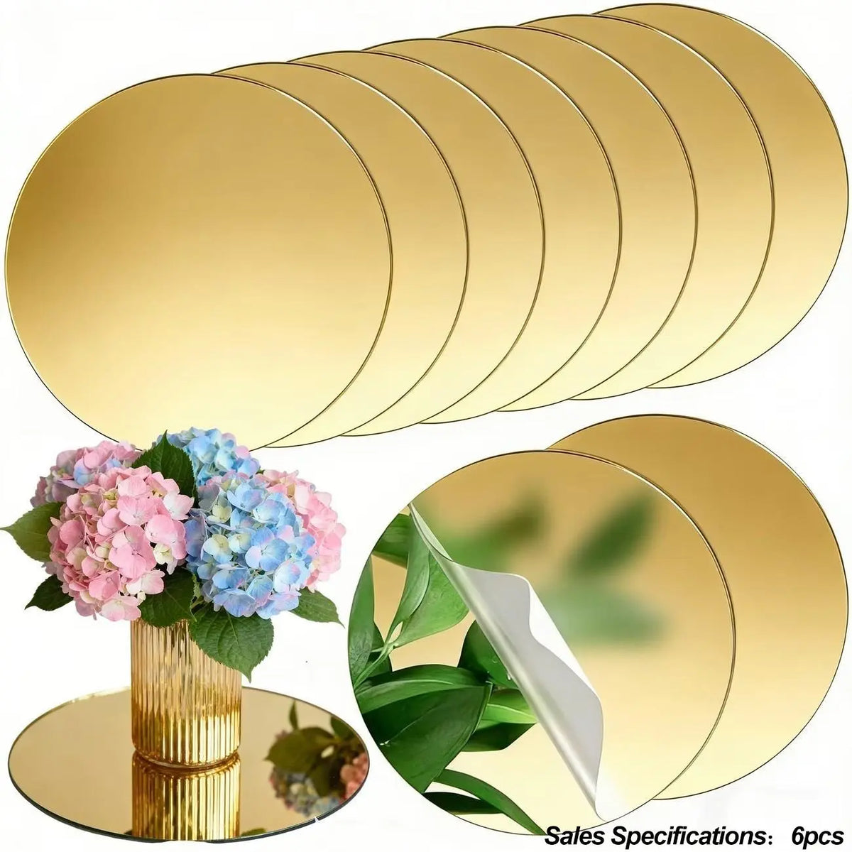 6pcs, 25cm circular acrylic mirror table mat, circular mirror base, suitable for desktop center decoration, DIY home decoration, wedding table decoration, party candle decoration, mirror table decoration, party decoration, Coasters
