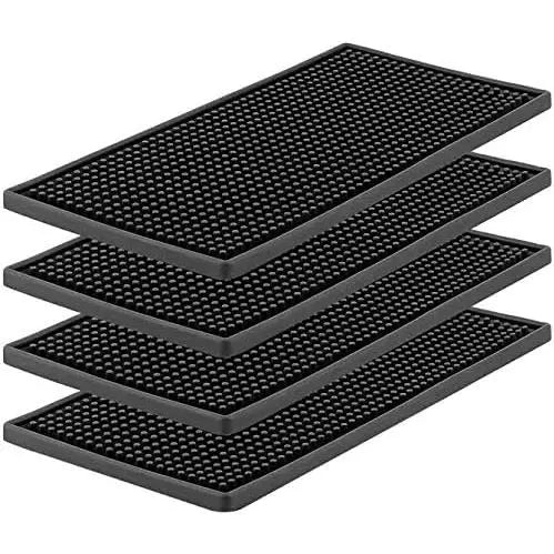 2-Pack Rectangle Modern Bar Mats for Countertop - 12x6x0.4in Durable Anti-Slip Synthetic Rubber Spill Mats for Kitchen Counters, Clubs, Indoor Household Tableware Pads