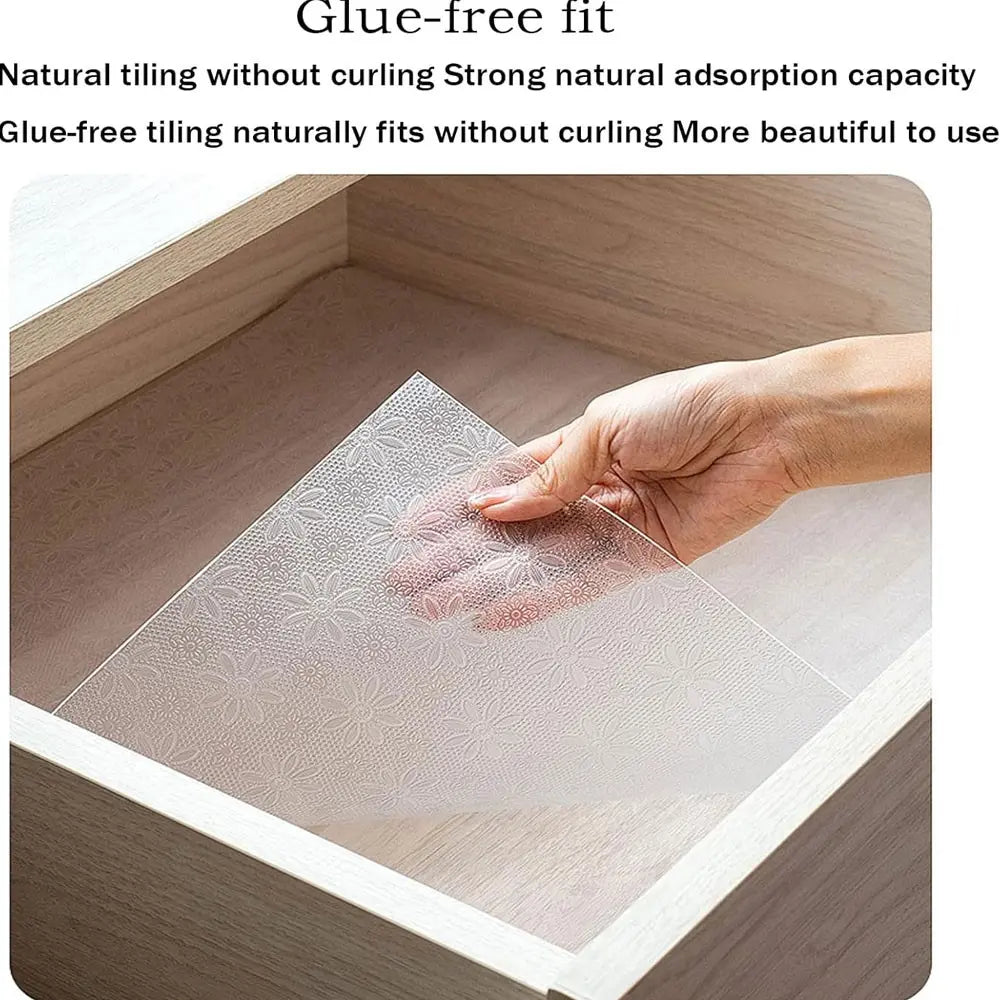 Transparent Floral Texture Refrigerator Mat, Moisture-Proof Non-Slip Inner Liner, Durable Eva Material, Kitchen Decor, Drawer Pad, Transparent Floral Design, Versatile Use, Translucent Floral Design