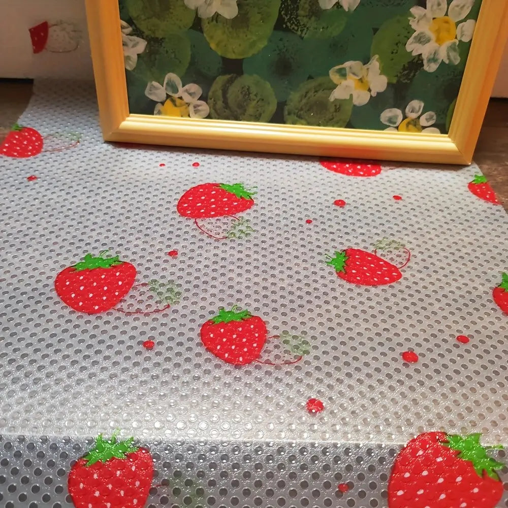 4pcs/8pcs Fridge Liners, Moisture-Proof & Non-Slip, Washable & Reusable, Versatile Use, Eva Material, Strawberry Pattern, Kitchen Decor, Drawer Pads, Cabinet Mats, Coasters