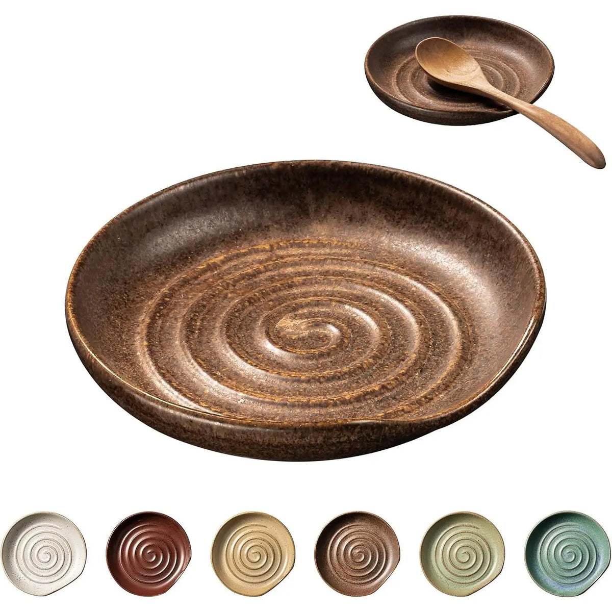 Spoon Rest, Large Stoneware Drip Tray for Multiple Utensils, Stove Top Holder with Reactive , Modern  Kitchen Decor