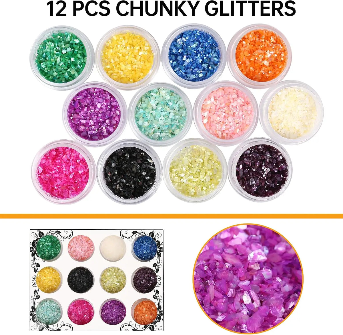 LotFancy Resin Coaster Molds - 5 Pcs Thick Silicone Molds for Resin Casting with 12 Colors Chunky Glitter, Large Round, Square, Hexagon, Heart & Flower Epoxy Molds for DIY Cup Mats, Home Decor & Gifts