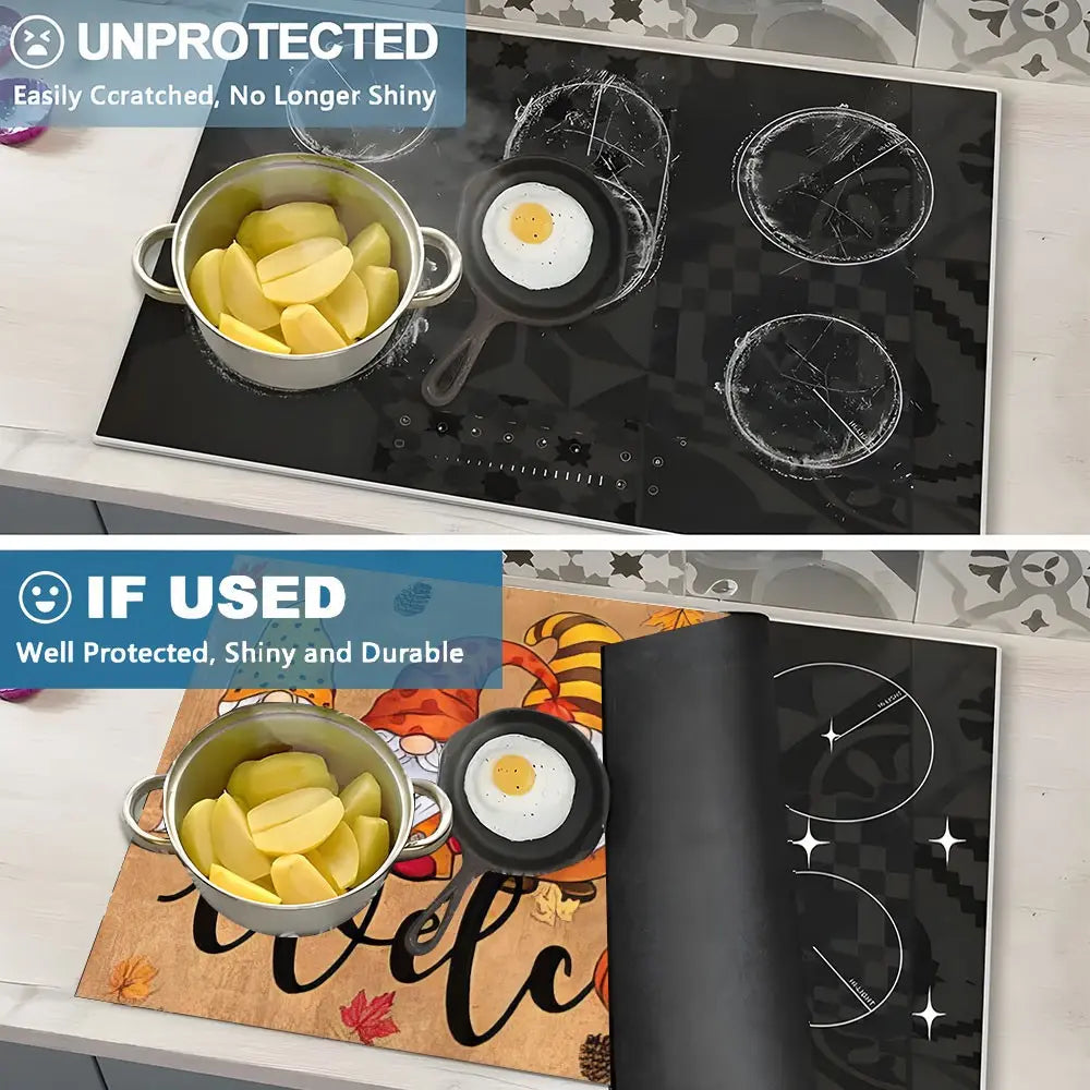Soft Electric Stove Cover Cook Top Panel Protector Pad, Thanksgiving Theme Maple Leaf Goblin Pumpkin Design, Scratch Resistant, Easy Clean, Multi-Purpose Kitchen Mat, Home Fall Autumn Thanksgiving Decor, Universal Fit