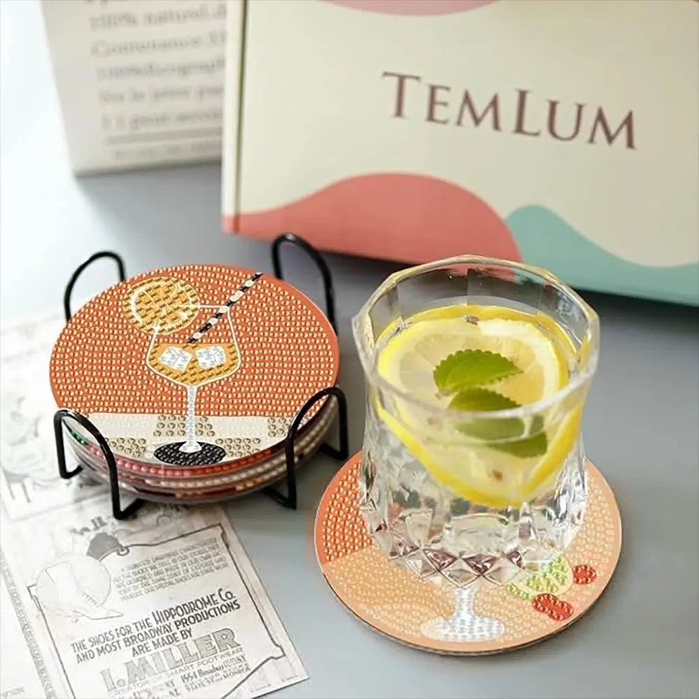 8-Piece Diamond Art Painting Coaster Set with Stand, DIY Drink Pattern Coasters for Adults and Beginners, Perfect Gift for Friends