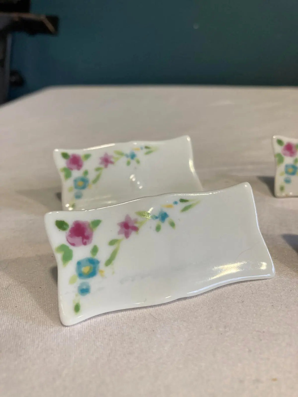 Vintage Floral Porcelain Japanese Chopstick Rests – Set of 6