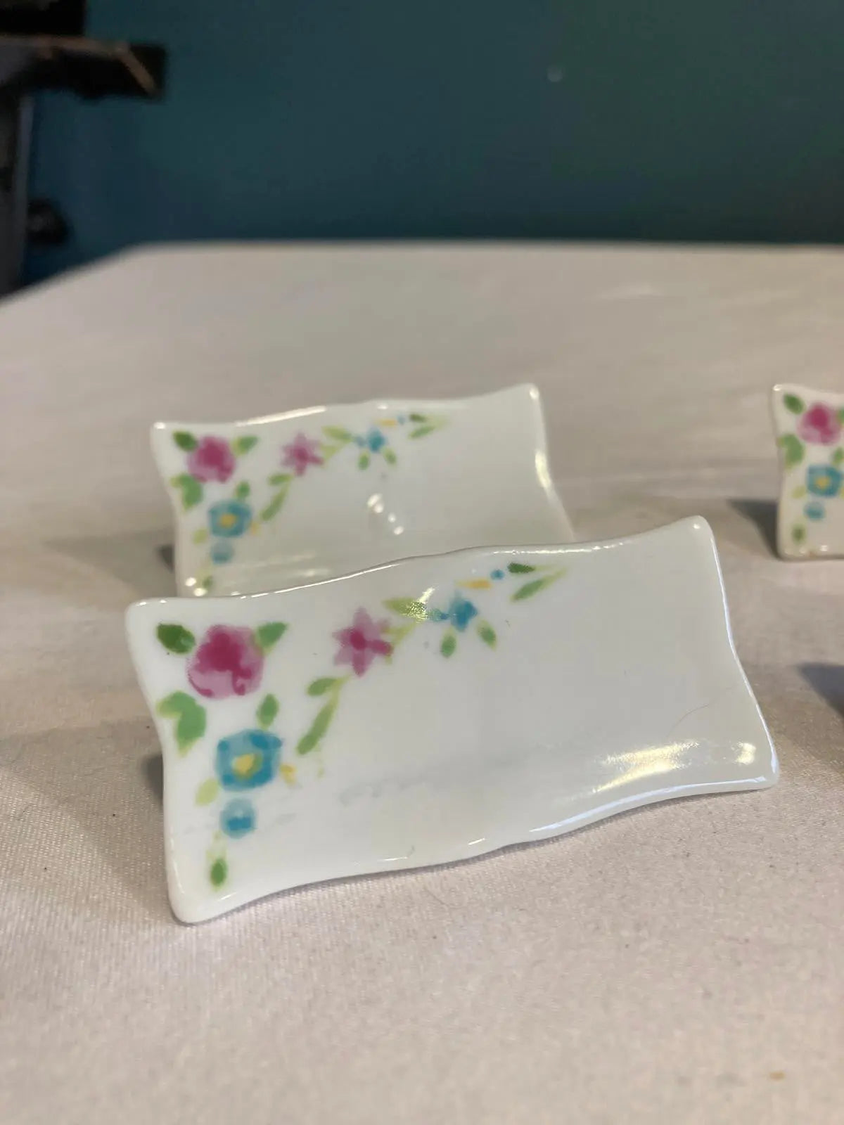 Vintage Floral Porcelain Japanese Chopstick Rests – Set of 6