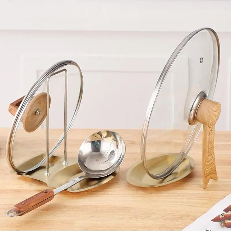 Kitchen Drainable Pot Lid Holder, Stainless Steel Punch-Free Spoon Support, Detachable Frame with Water Tray, Neat Lid Storage Solution