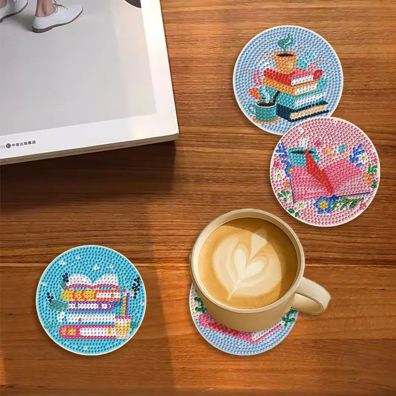 8 Pieces/set Diamond Art Painting Coasters with Stand, DIY Patterned Diamond Art Coaster Craft Supplies for Adults and Beginners, Coffee Table Drink Cup Coasters, Exquisite Gifts