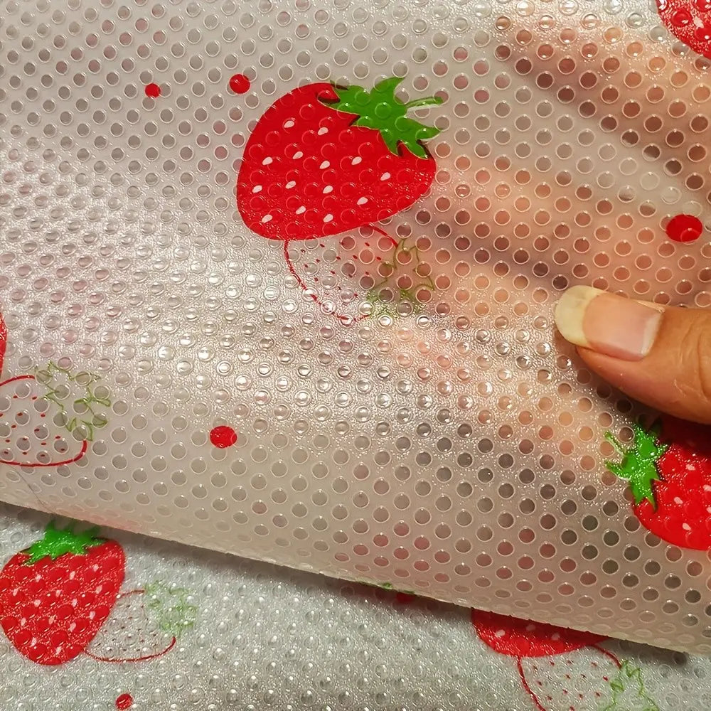 4pcs/8pcs Fridge Liners, Moisture-Proof & Non-Slip, Washable & Reusable, Versatile Use, Eva Material, Strawberry Pattern, Kitchen Decor, Drawer Pads, Cabinet Mats, Coasters