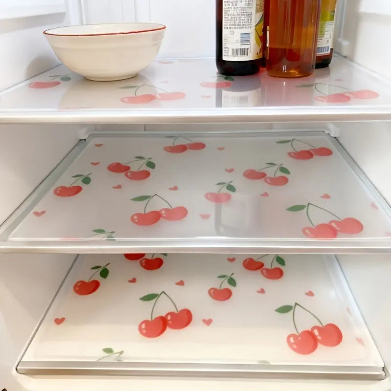 4-Pack/8-Pack Waterproof Refrigerator Shelf Liners, Cherry Pattern, Non-Slip Washable Reusable EVA Mats, Moisture-Resistant Fridge Pads for Kitchen