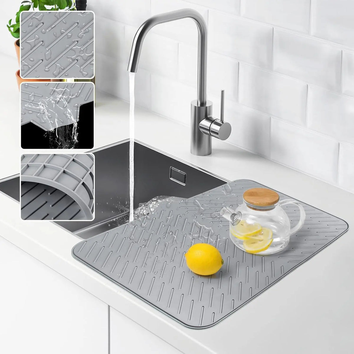 Large Rectangle Heat-Resistant Silicone Dish Drying Mat - Built-in Drainage Hole, Kitchen Countertop Accessory, Easy-to-Clean Tableware Coaster for New Year, Valentine's Day