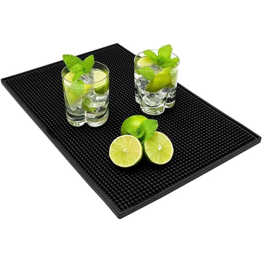 2-Pack Rectangle Modern Bar Mats for Countertop - 12x6x0.4in Durable Anti-Slip Synthetic Rubber Spill Mats for Kitchen Counters, Clubs, Indoor Household Tableware Pads