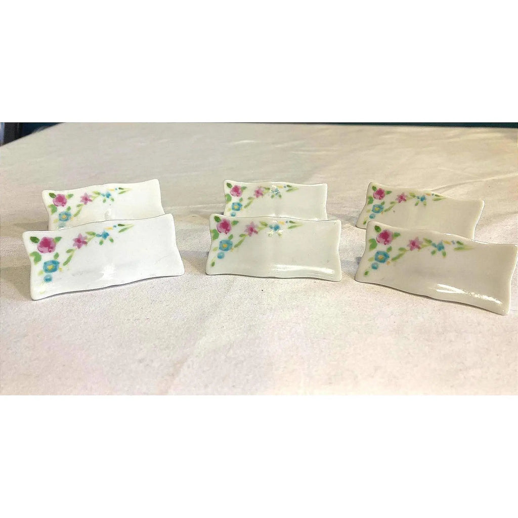 Vintage Floral Porcelain Japanese Chopstick Rests – Set of 6