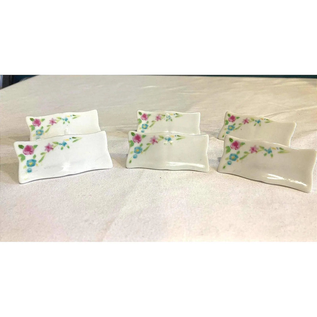 Vintage Floral Porcelain Japanese Chopstick Rests – Set of 6
