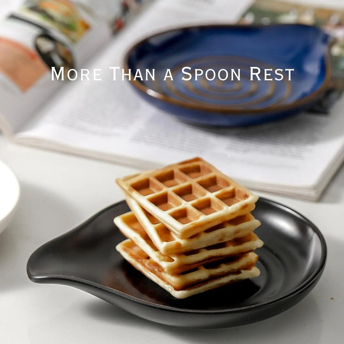 Matte Black Ceramic Stove Spoon Rest - 6.2in Large Tableware Rest, Kitchen Countertop Utensil Stand for Spatulas, Spoons, Ladles, Modern Kitchen Decor, Housewarming Gift