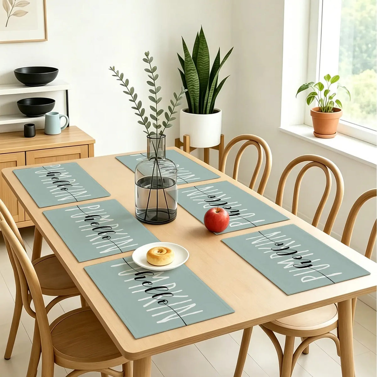 Autumn Thanksgiving Harvest Maple Pumpkin Print Placemats, Heat Resistant, Minimalist Style, Ideal for Festive Dinners and Daily Use