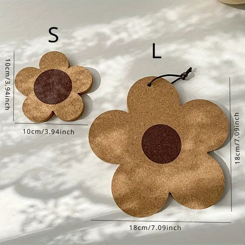 Absorbent Reusable Cork Coasters - Coaster Set - Bulk Pack of 100% Cork Flower Shape - Farmhouse Rustic Wood Design - for Desk and Glass Table