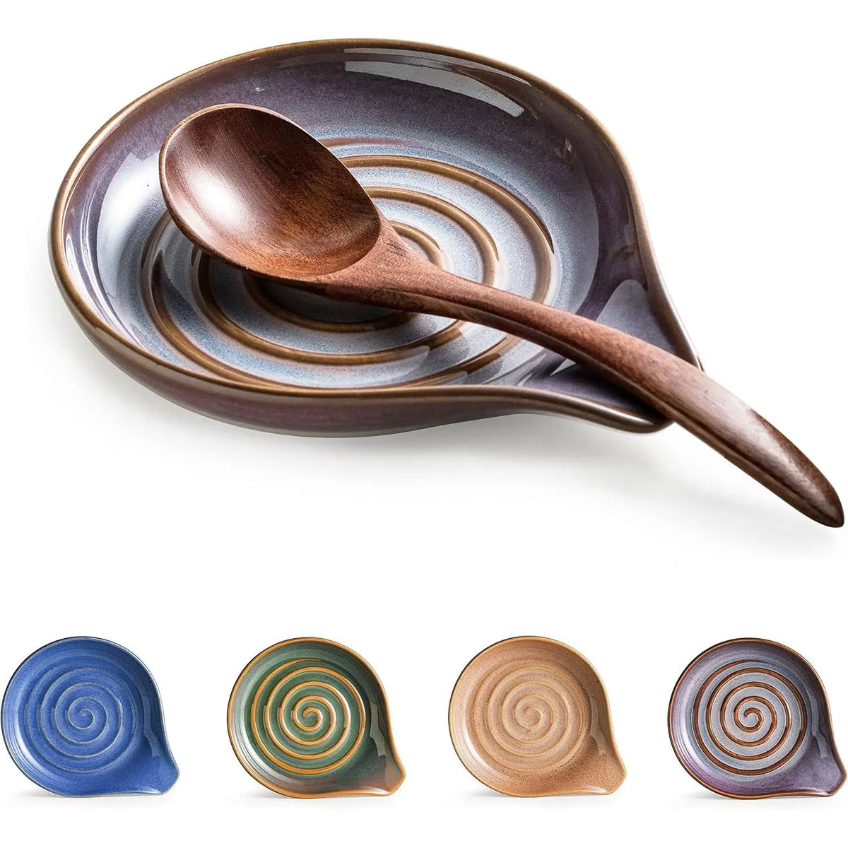Spoon Rest, Ceramic Cooking Spoon Holder for Kitchen Counter, Large Utensil Rest for Spoons, Ladles, Tongs, Spatula, 5 Inches (Reactive Red Glazed)
