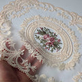 2Pack Retro Lace Placemats, French Crochet Doilies, Handmade Embroidered Table Mats, 12x16-in Beige Place Mats Cup Mat
