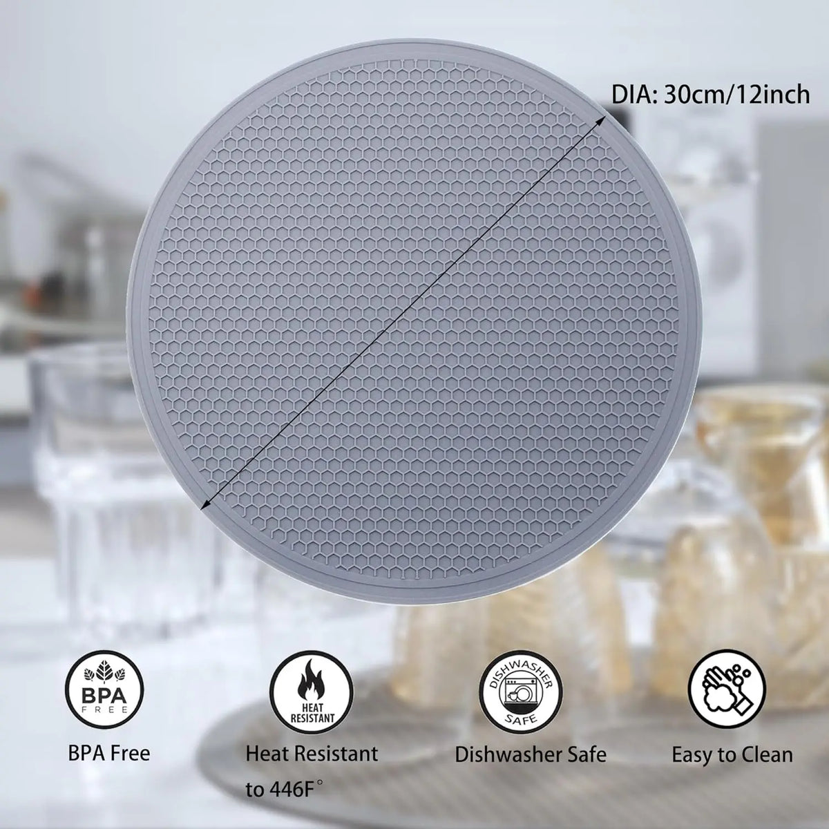 Silicone Microwave Mat Heat Resistant Multifunctional Mat, Splatter Guard, Trivet, Hot Pad, Pot Holder Round 12 Inch