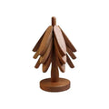 Natural Bamboo Wooden Foldable Trivet Set - 4 Tree Shape Trivets + 1 Stand, Heat Resistant Tableware Coasters for Hot Dishes & Pots, Holiday Gift Kitchenware, Set Includes Unfolded Size Details