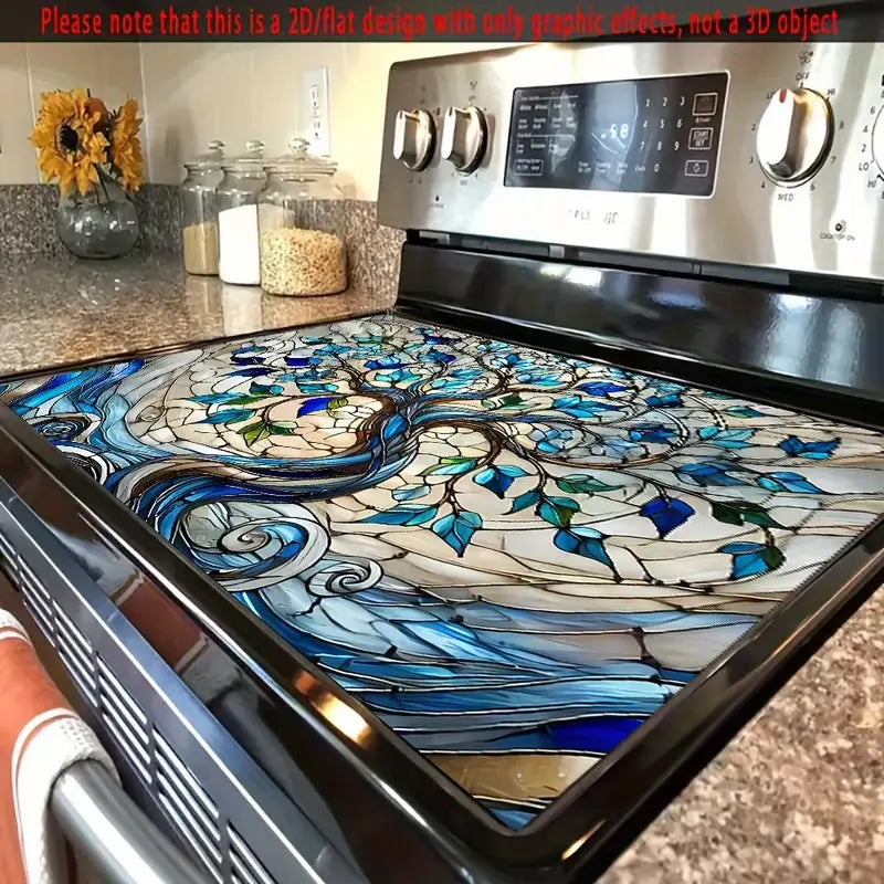 Rectangle Rooster & Rural Scenery Pattern Heat-Resistant Stove Protector Mat - Animals Themed Indoor Home Care Dust Cover, Glass Top Fit, Induction Cooktop Compatible, Easy-Clean Premium Pad, Safety-Ensuring Christmas Gift for Kitchen Appliances