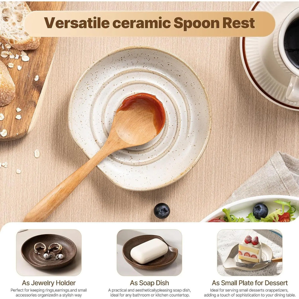 Spoon Rest, Large Stoneware Drip Tray for Multiple Utensils, Stove Top Holder with Reactive , Modern  Kitchen Decor