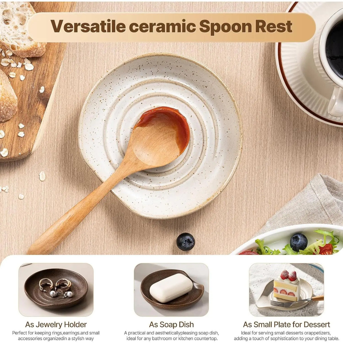 Spoon Rest, Large Stoneware Drip Tray for Multiple Utensils, Stove Top Holder with Reactive , Modern  Kitchen Decor
