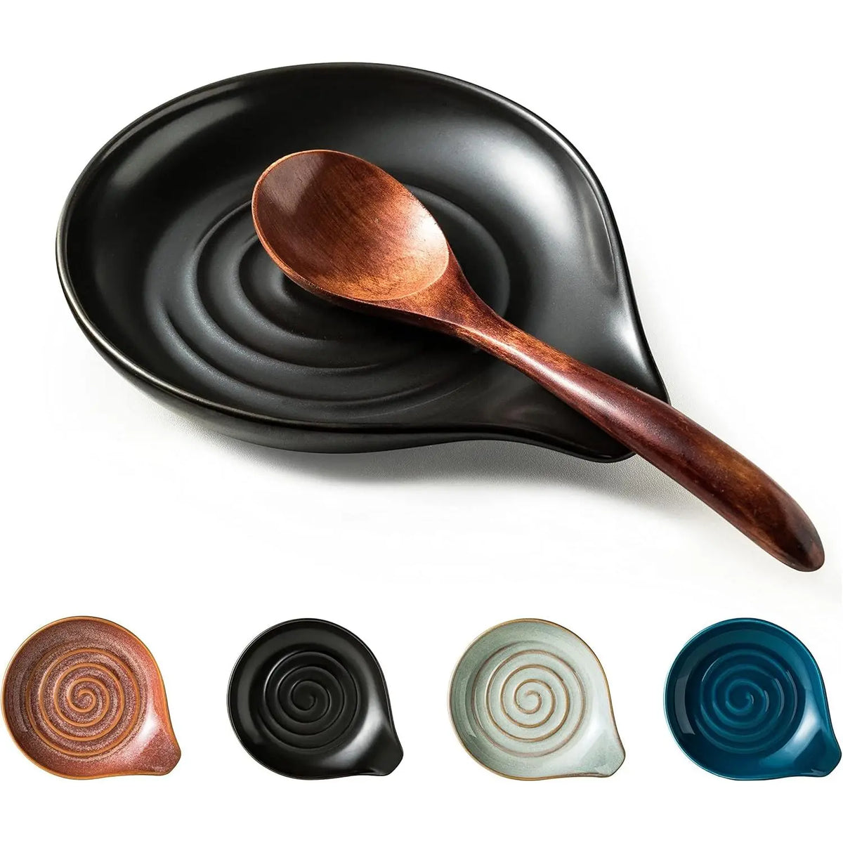 Spoon Rest, Ceramic Cooking Spoon Holder for Kitchen Counter, Large Utensil Rest for Spoons, Ladles, Tongs, Spatula, 5 Inches (Reactive Red Glazed)