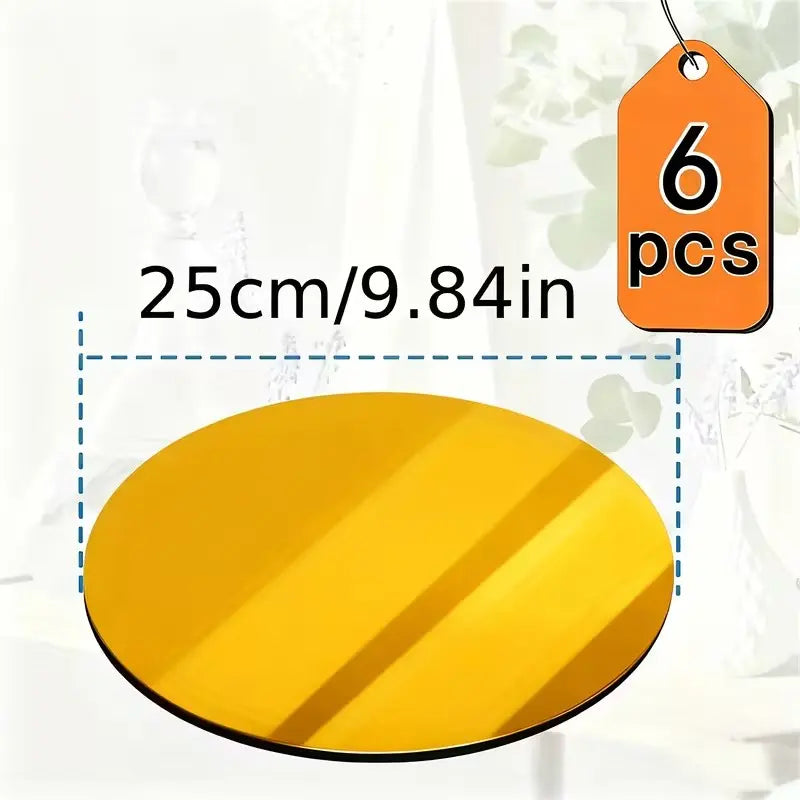 6pcs, 25cm circular acrylic mirror table mat, circular mirror base, suitable for desktop center decoration, DIY home decoration, wedding table decoration, party candle decoration, mirror table decoration, party decoration, Coasters