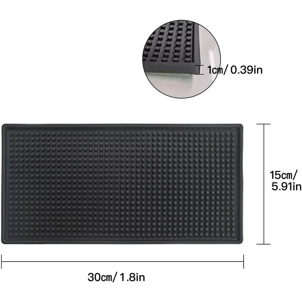 2-Pack Rectangle Modern Bar Mats for Countertop - 12x6x0.4in Durable Anti-Slip Synthetic Rubber Spill Mats for Kitchen Counters, Clubs, Indoor Household Tableware Pads