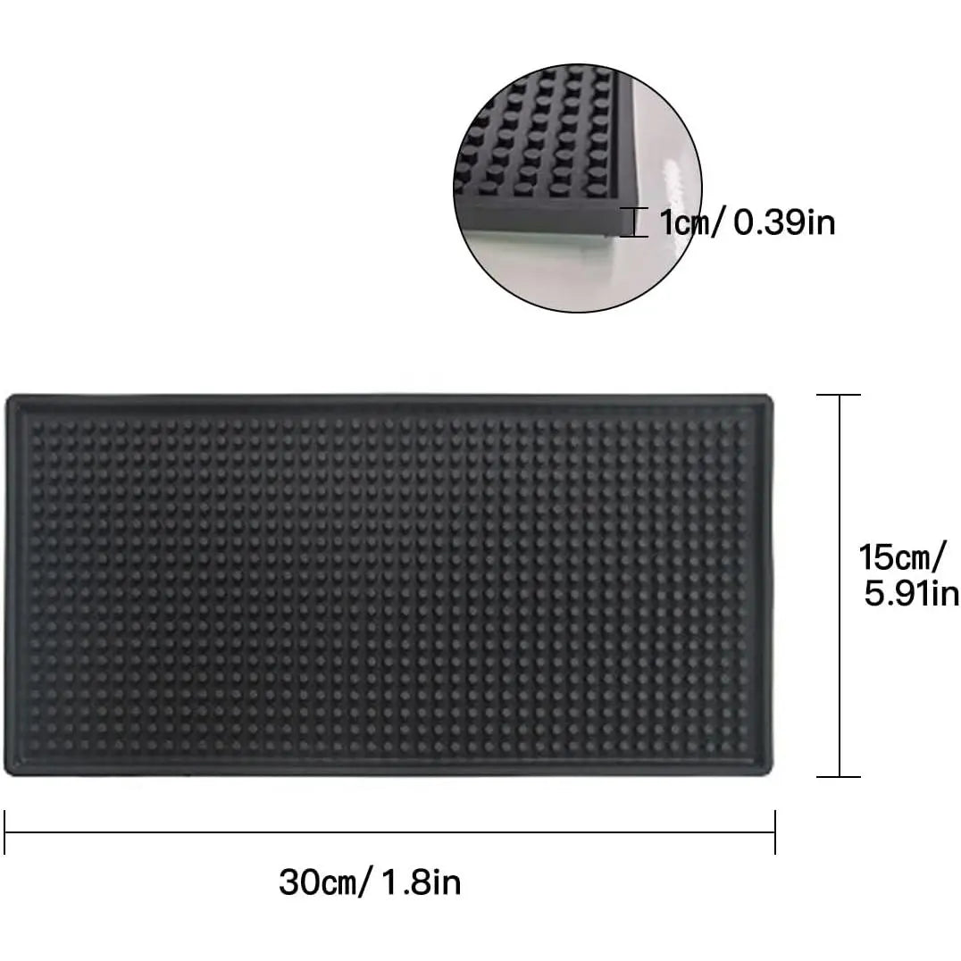 2-Pack Rectangle Modern Bar Mats for Countertop - 12x6x0.4in Durable Anti-Slip Synthetic Rubber Spill Mats for Kitchen Counters, Clubs, Indoor Household Tableware Pads