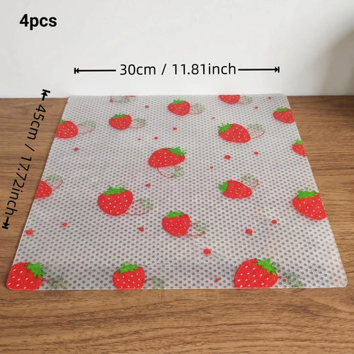 4pcs/8pcs Fridge Liners, Moisture-Proof & Non-Slip, Washable & Reusable, Versatile Use, Eva Material, Strawberry Pattern, Kitchen Decor, Drawer Pads, Cabinet Mats, Coasters