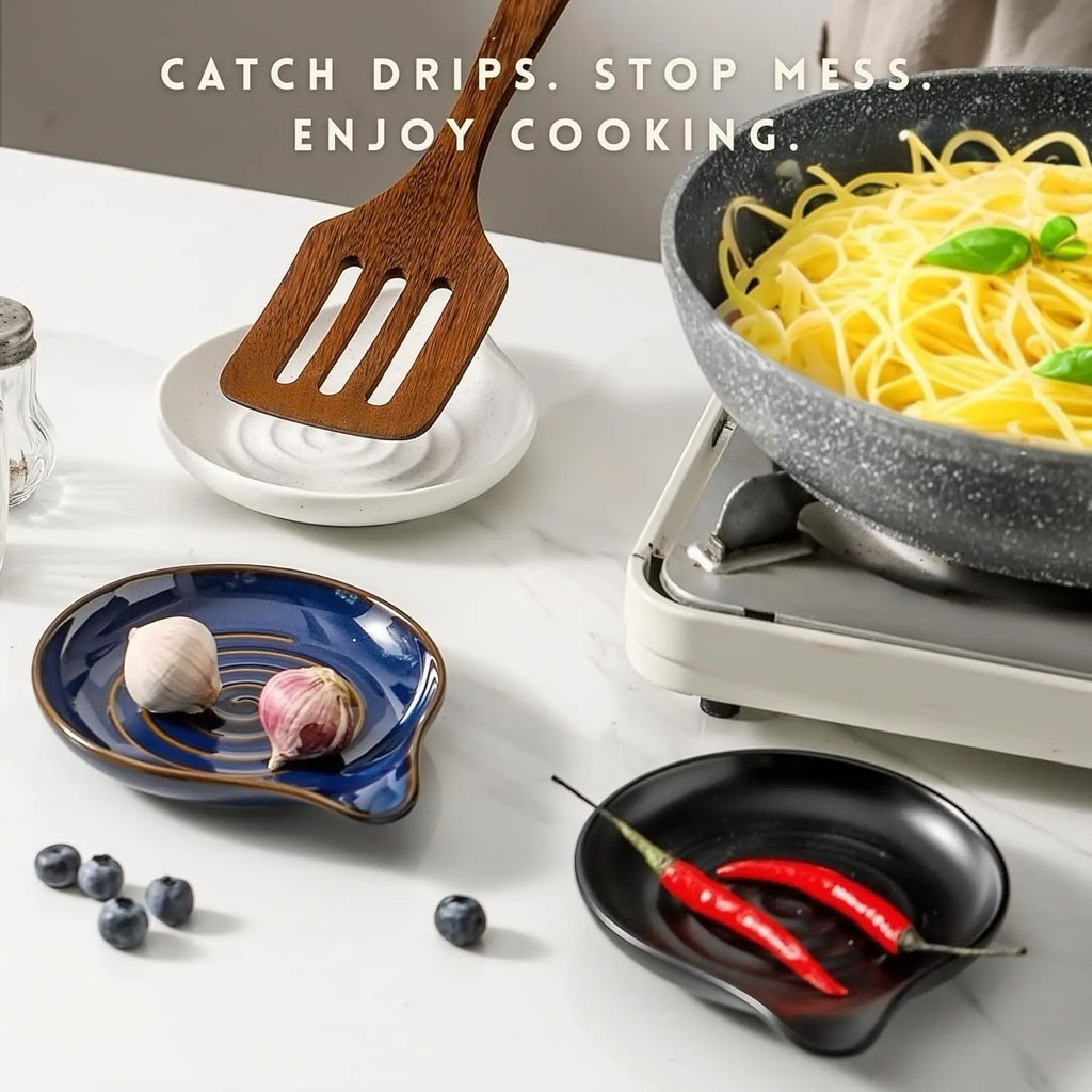 Matte Black Ceramic Stove Spoon Rest - 6.2in Large Tableware Rest, Kitchen Countertop Utensil Stand for Spatulas, Spoons, Ladles, Modern Kitchen Decor, Housewarming Gift