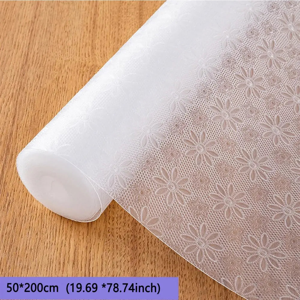 Transparent Floral Texture Refrigerator Mat, Moisture-Proof Non-Slip Inner Liner, Durable Eva Material, Kitchen Decor, Drawer Pad, Transparent Floral Design, Versatile Use, Translucent Floral Design