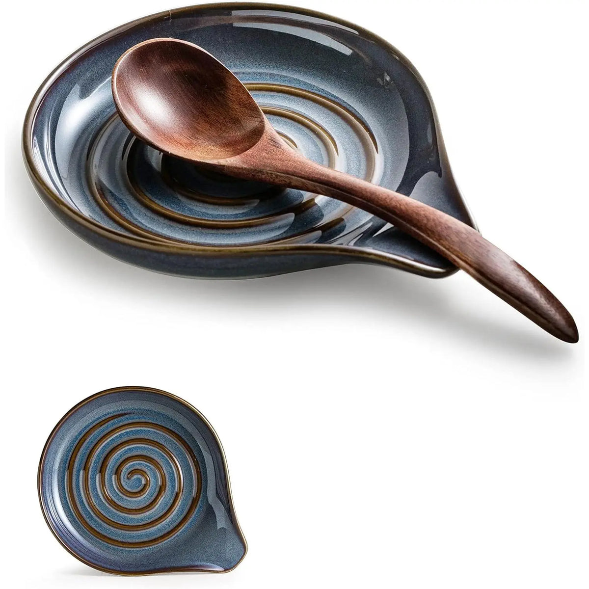 Spoon Rest, Ceramic Cooking Spoon Holder for Kitchen Counter, Large Utensil Rest for Spoons, Ladles, Tongs, Spatula, 5 Inches (Reactive Red Glazed)