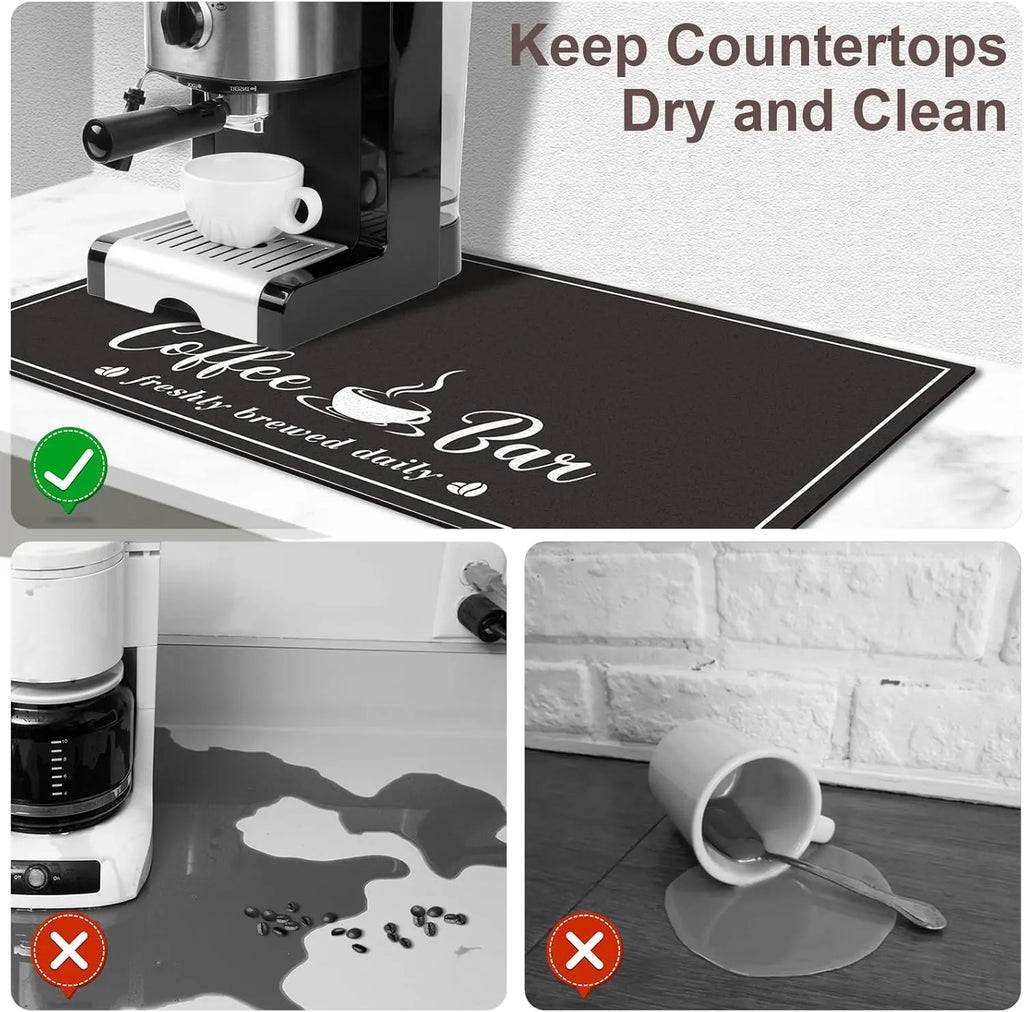 Absorbent Print Kitchen Decorative Placemat - Heat Resistant, Eco-Friendly, Recyclable Household Kitchen Counter Dish Drying Accessory for Coffee Maker, Espresso Machine