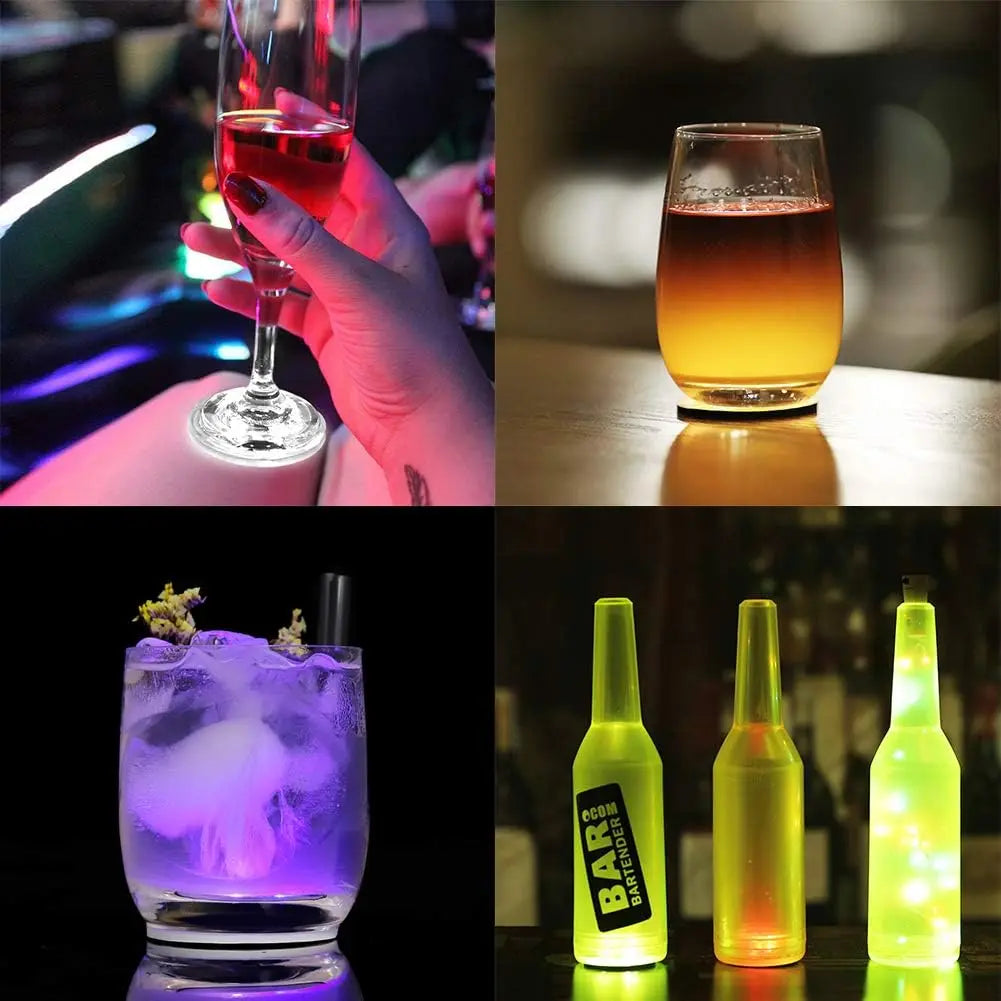 12 count LED Coaster, LED Sticker Lights, LED Bottle Lights Cup Holder Lights for   Bottle, Bottle Sparklers for Champagne, Party, Bar, Cold White